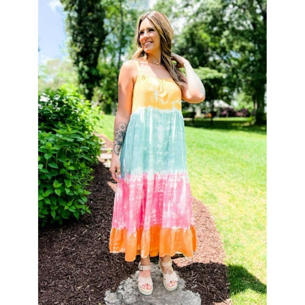 SALE! White Birch Tie Dye Maxi Dress Yellow Mint Summer Spring New D90110A1XL - Picture 4 of 6